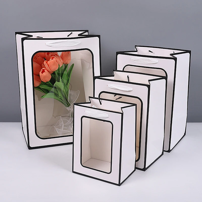 Portable Gift Bag Simple Open Window Gift Bag Cake Square Bottom Paper Bag Party Gift Packaging Decoration