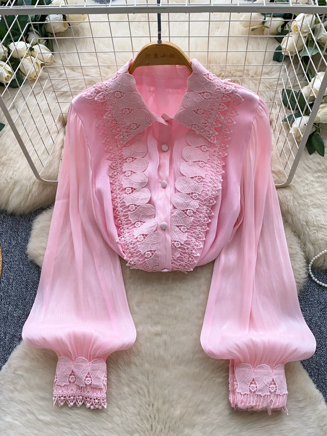Women's Long Sleeve Shirt Gentle Wind 3D Flower Wood Grain Breathable Skin-friendly Pink Color Commute Style Autumn 2026 2