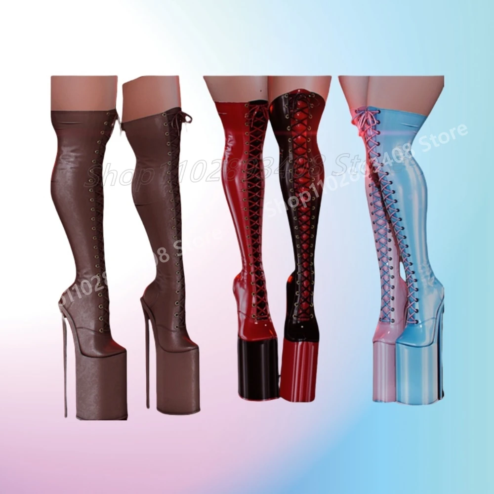 

Mutilcolor Front Lace-up Over the Knee Boots Stiletto High Heel Matte Leather Fashion Sexy 2025 Women Shoes Summer Para Mujere