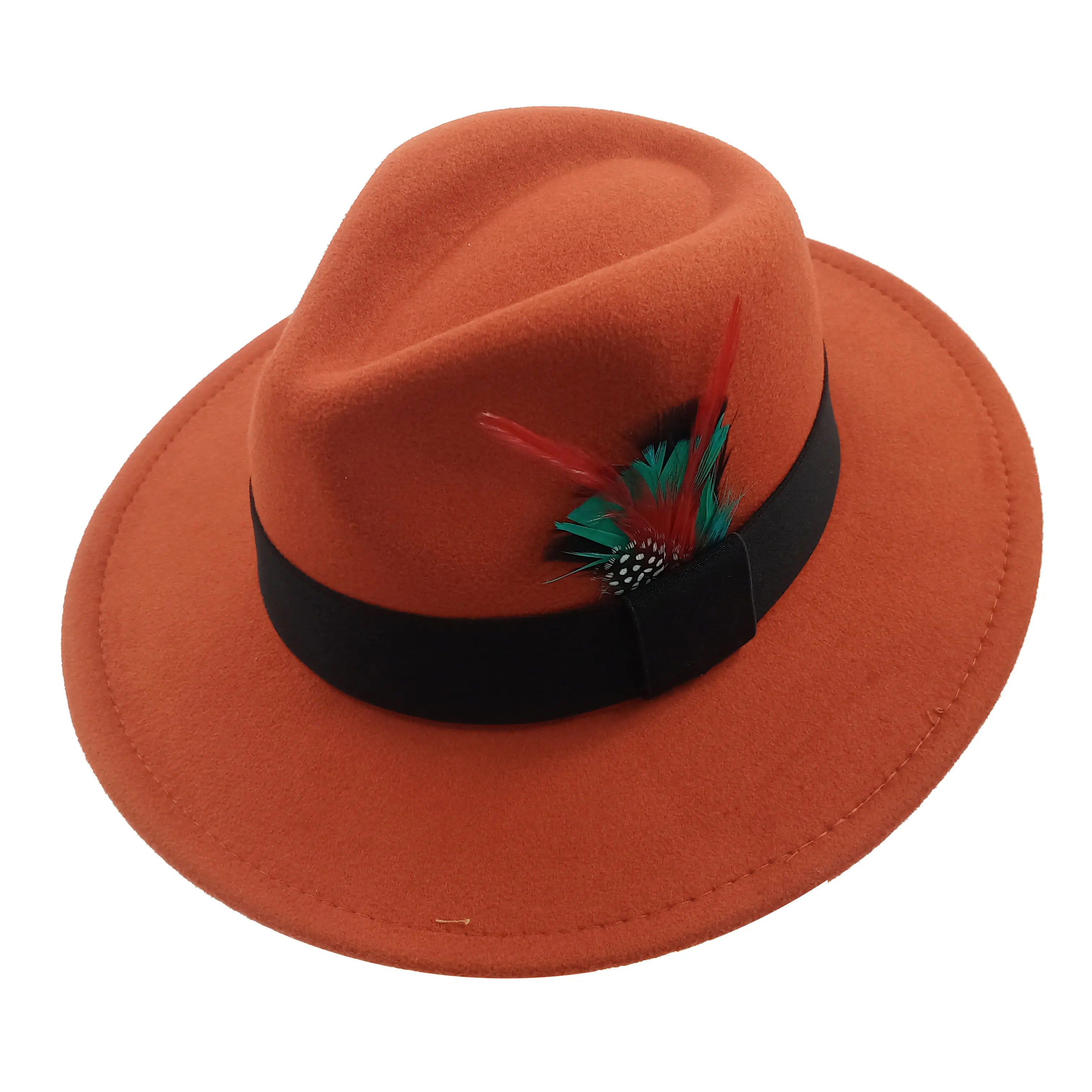 Red Feather Fedoras Men Hat Spring Autumn Jazz Hats Fashion Men\'s And Women\'s Drop Type Church Panama Hat Wide Brim Wholesale