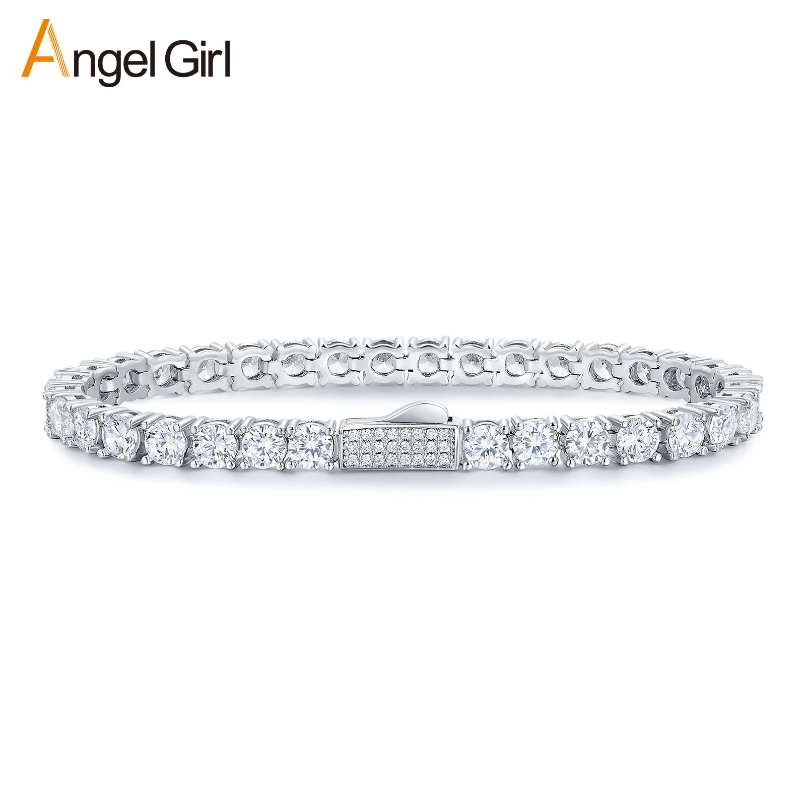 Round cutting boosts light refraction of 3mm Spring Clasp Diamond Tennis Bracelet for women across buffed PT950 platinum panels