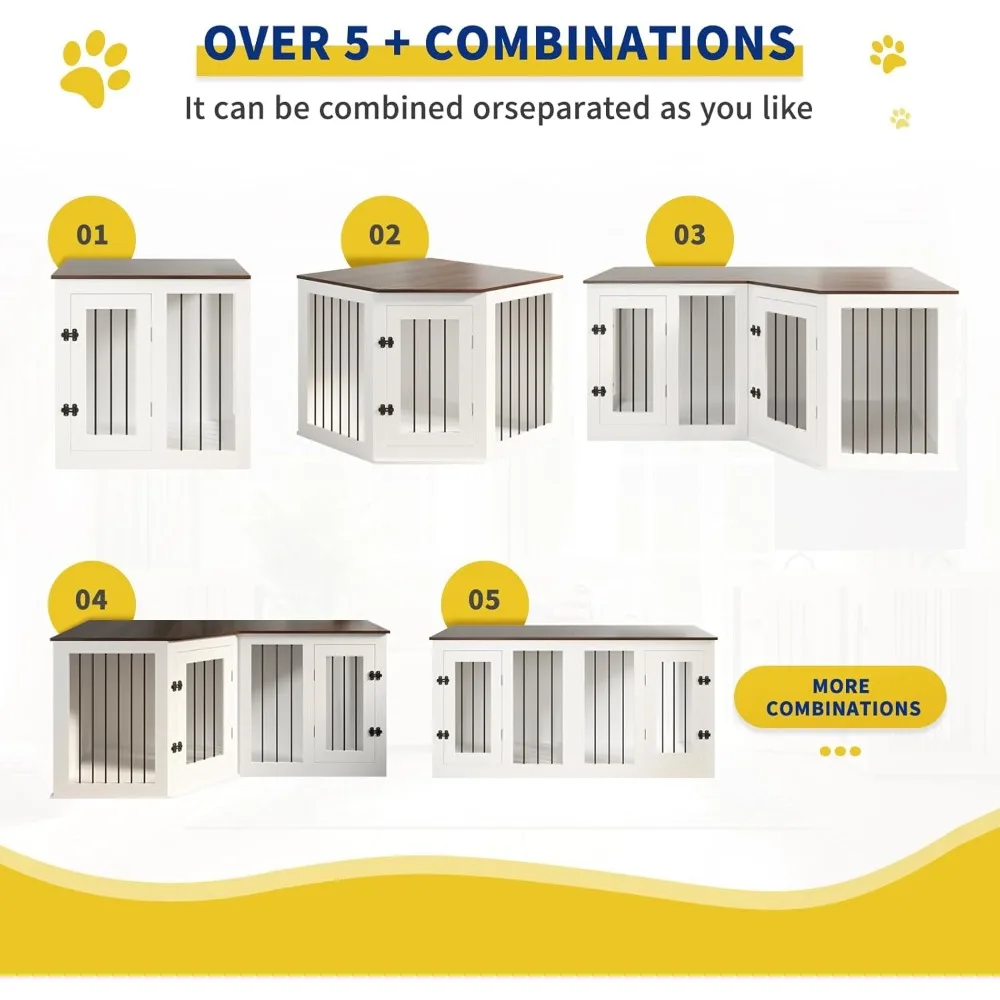 Large Dog Crate Furniture for 3 Dogs,  Corner Dog Crate with Divider,  Dog Crate for Small Medium Large Dogs