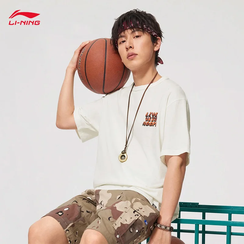 LI-NING BADFIVE Men's Loose Short sleeved Cultural Shirt Professional Fashionable Casual Tee Tops AHSV023