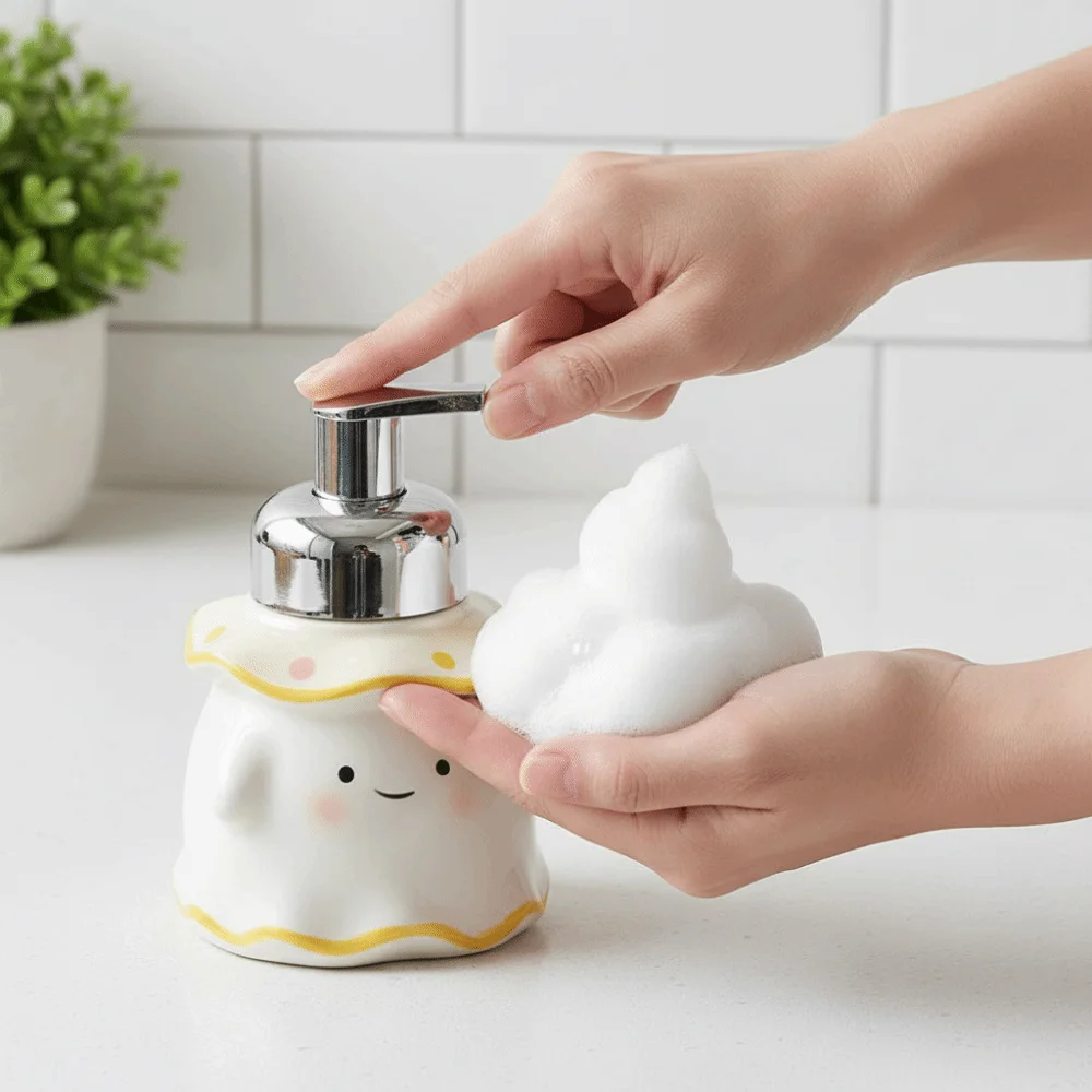 Practical Cute Ceramic Soap Dispenser 200ML Pump Style Hand Wash Bubbler Refillable Reusable Liquid Soap Bottle Home Use