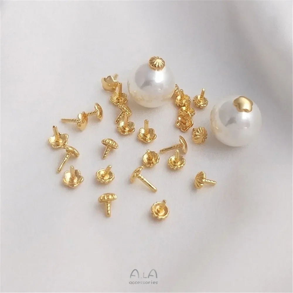 

14K Gold-plated Flower Shaped Bead Blocking Hair Nail Hole Blocking Head Bead Cap Diy Loose Bead Round Bead Jewelry Accessories