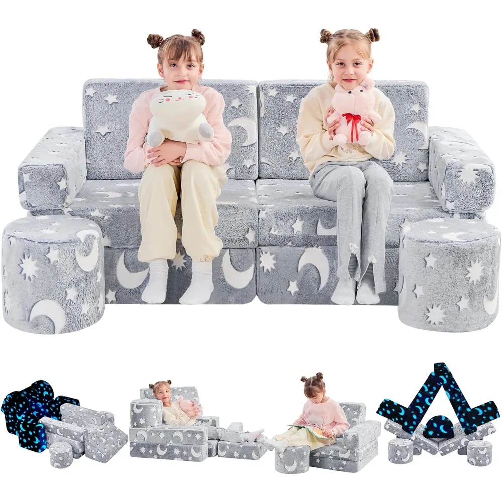 14pcs Modular Kids Play Couch, Kids Couch Toddler Couch, Child Sectional Sofa, Bedroom and Playroom Furniture for Toddlers、