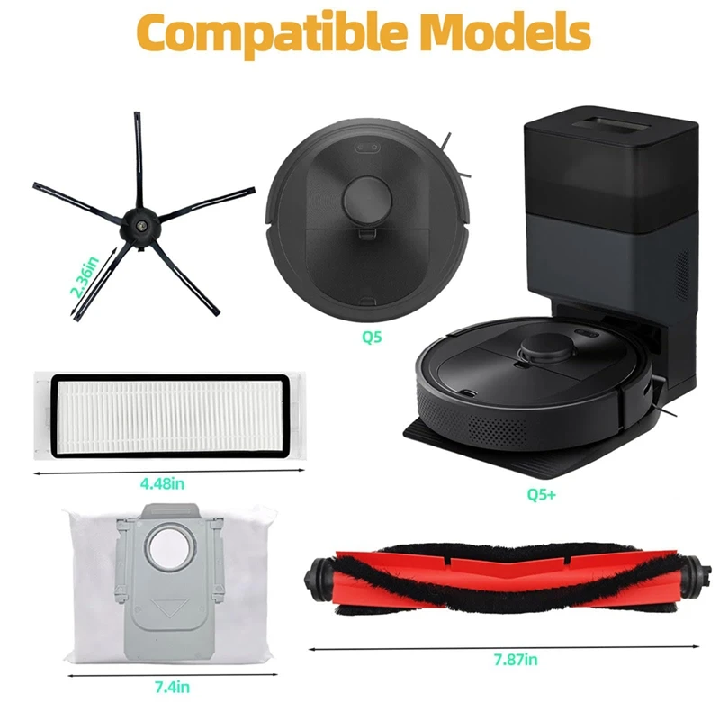 Kit di accessori per parti di ricambio compatibile per Robot aspirapolvere Roborock Q5 Q5 + Q5 Plus, spazzola principale, spazzole laterali