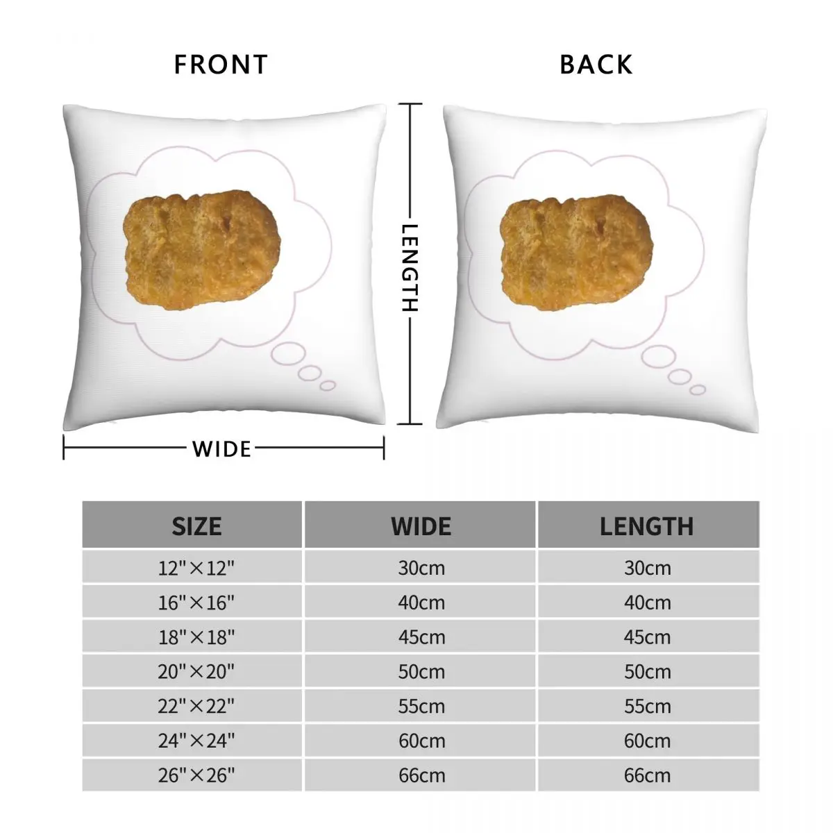 Chicken Nugget Thoughts Square Pillowcase Polyester Linen Velvet Printed Zip Decor Pillow Case Sofa Seater Cushion Cover 45x45