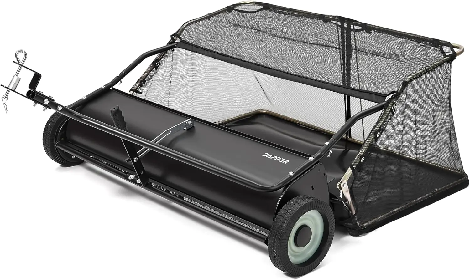 سحب مكنسة العشب الخلفي، 26 قدم مكعب. مكنسة عشب كبيرة الحجم خلفها، مجمع أوراق الشجر شديد التحمل مع حبل قلاب #1