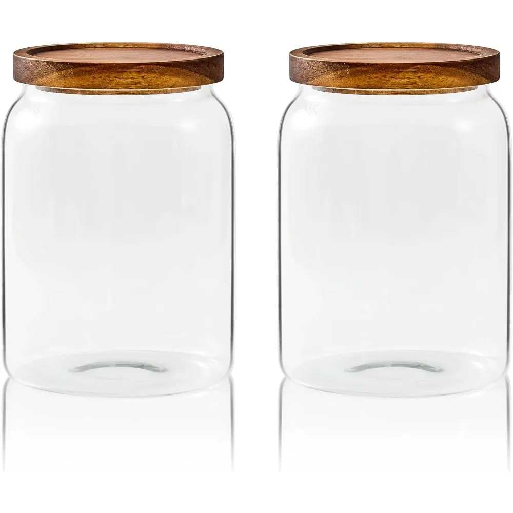 Glazen potten voor wasruimteorganisatie, 90 ounce waspadcontainer, glazen voedselopslagpotten met luchtdicht deksel, 2-pack, P