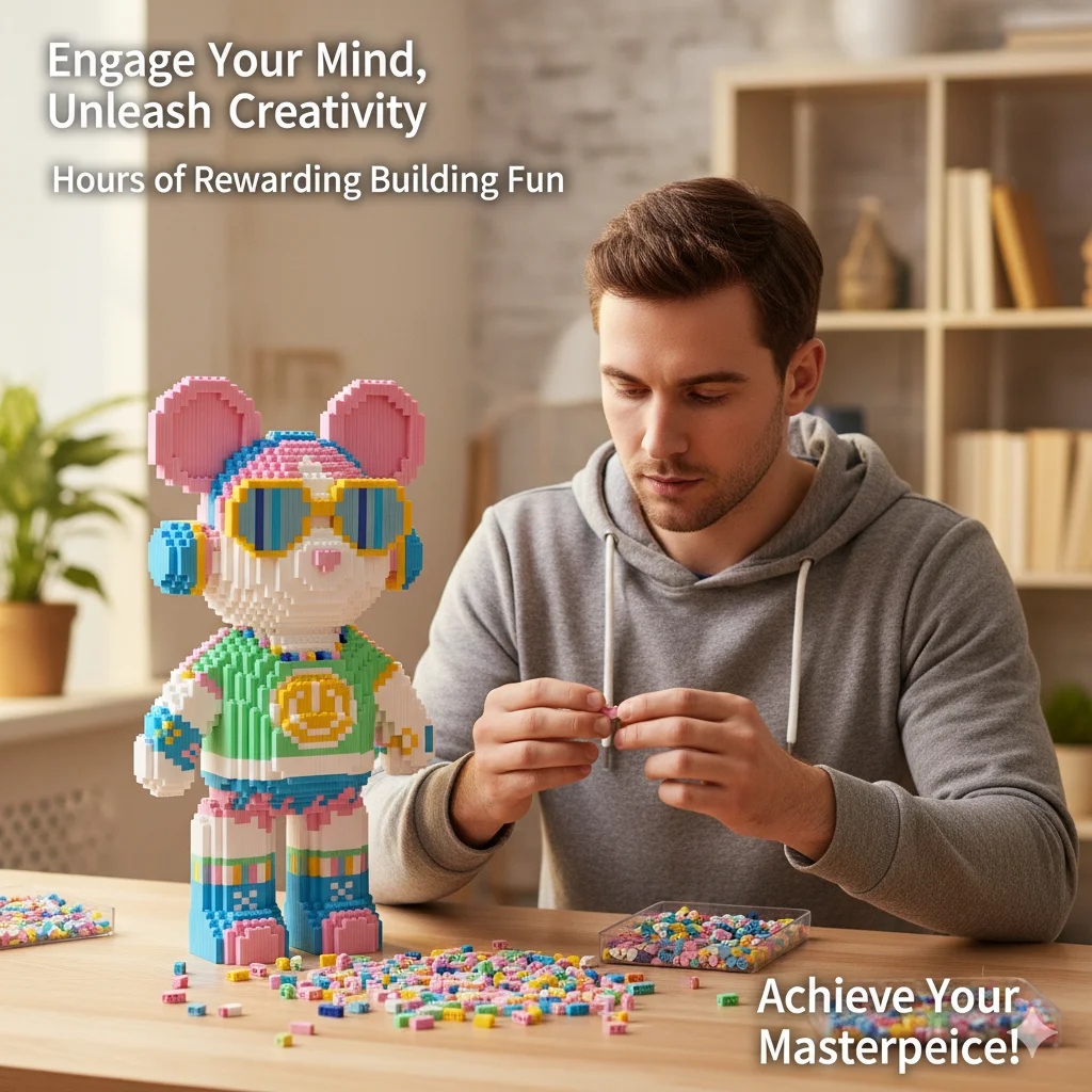 Blocs de construction ours de dessin animé 45cm, jouet à assembler coloré, Puzzle, figurine adaptée à la plupart des systèmes de briques pour enfants et adultes, décor cadeau