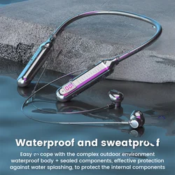 Auriculares inalámbricos con pantalla LED y tarjeta TF, cascos con banda para el cuello, estéreo para videojuegos, deportivos, resistentes al agua, con micrófono, Bluetooth 5,3