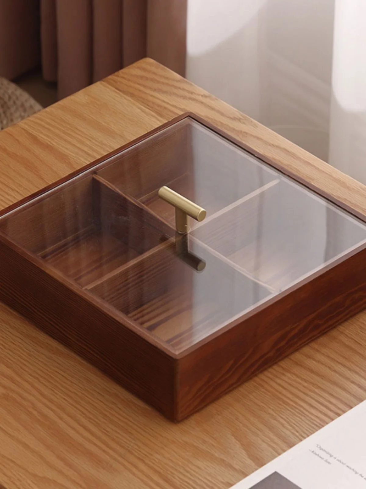 

Современная новая китайская коробка для сухофруктов из натурального дерева, на четыре отделения, для дома и гостиной, простой поднос для конфет и сухофруктов на Новый год