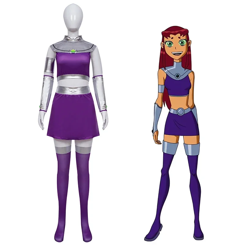 

Anime Starfire Cosplay Purple Costumes Cartoon Uniform Halloween Carnival Party Dress For Women