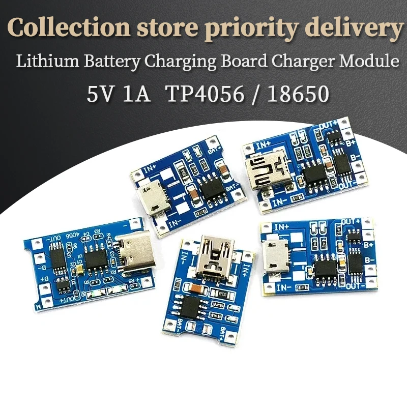 5PCS 5V 1A Micro USB 18650 type-c Lithium Battery Charging Board Charger Module+Protection Dual Functions TP4056 18650 MINI USB