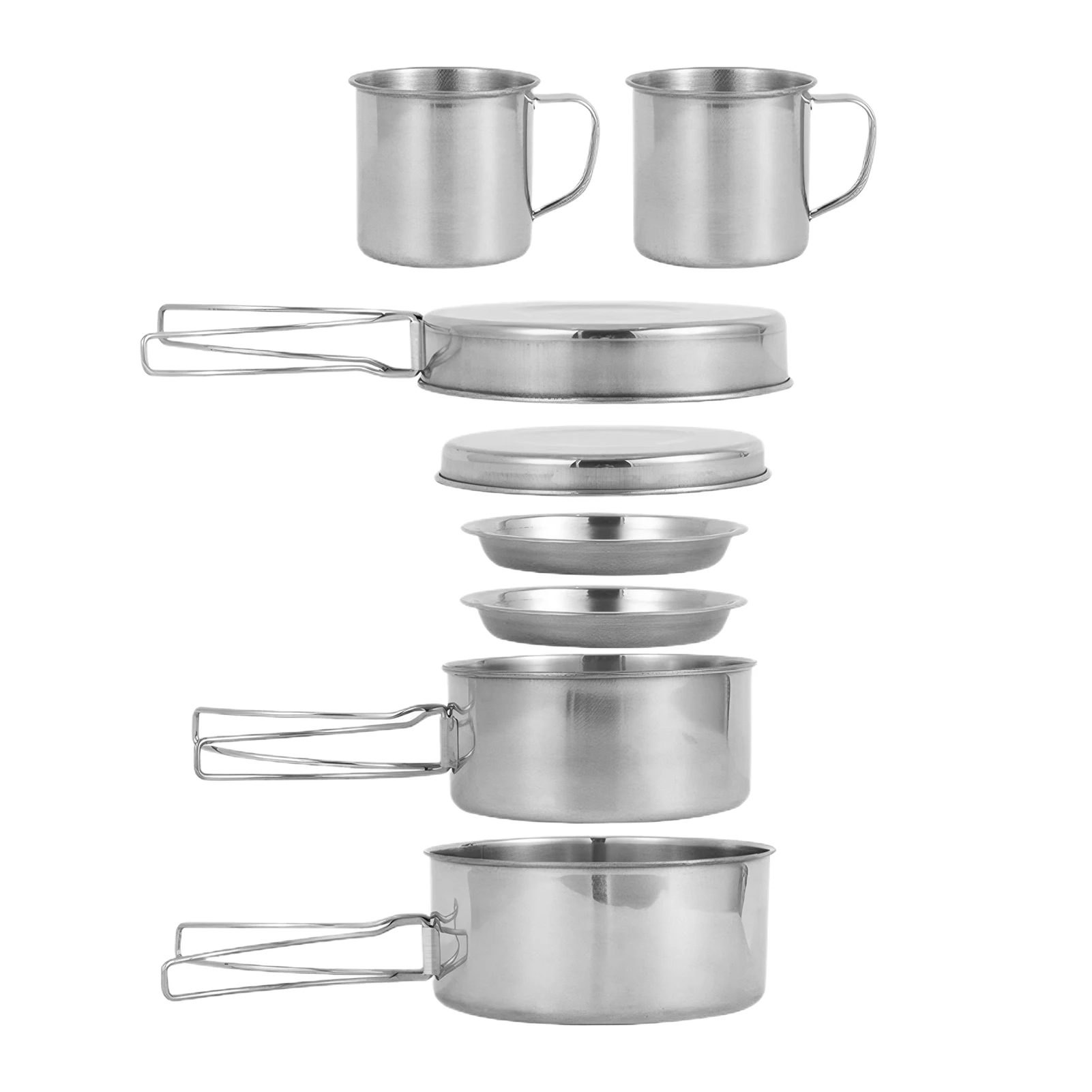 

8x Silver Stainless Steel Cooking Set For Fishing Trips And Barbecues Pots And Pans Set Camping