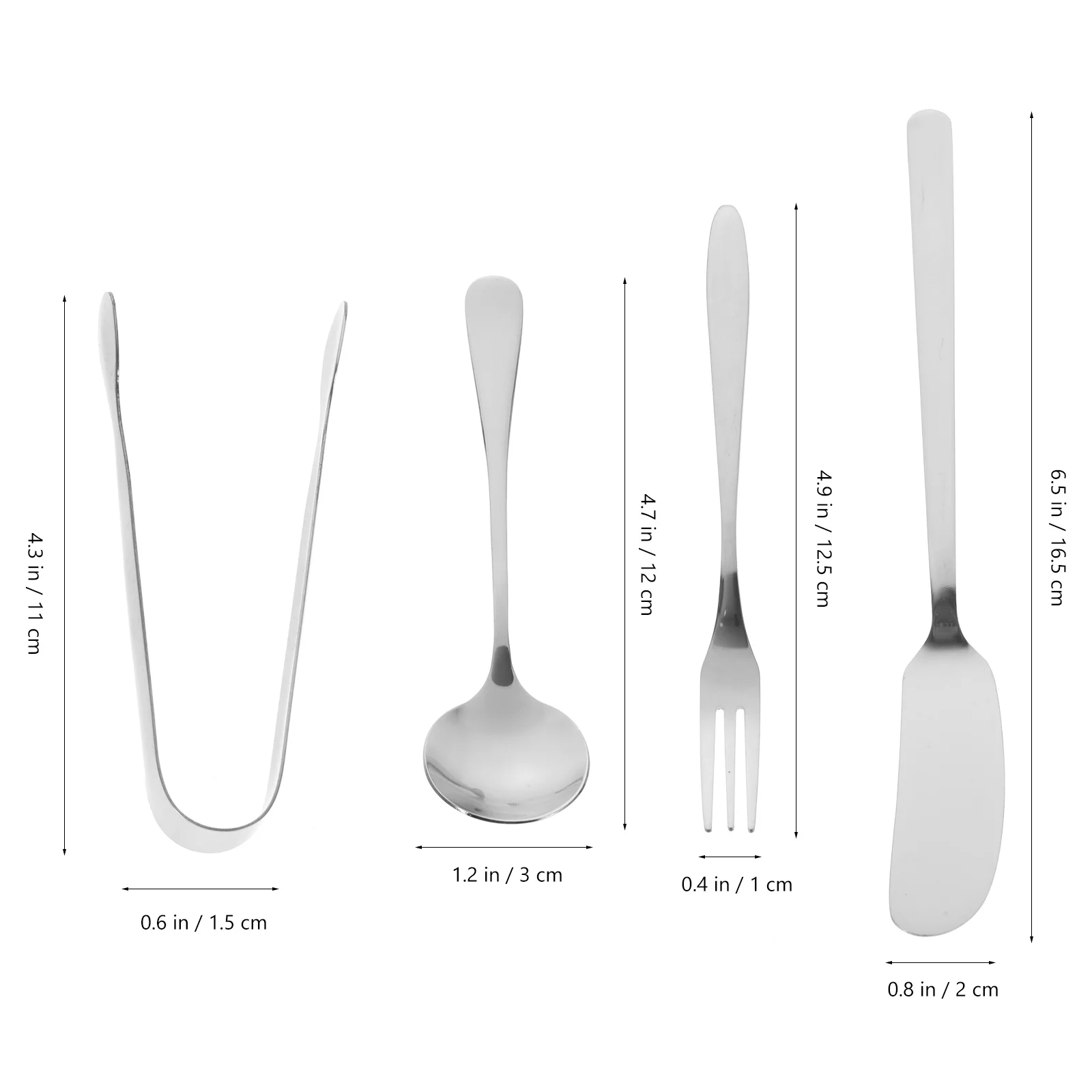 

1Set Cheese Butter Spreader Kit Stainless Steel Small Size Easy Clean Multipurpose Fork Spoon Cutter Tong for Picnic