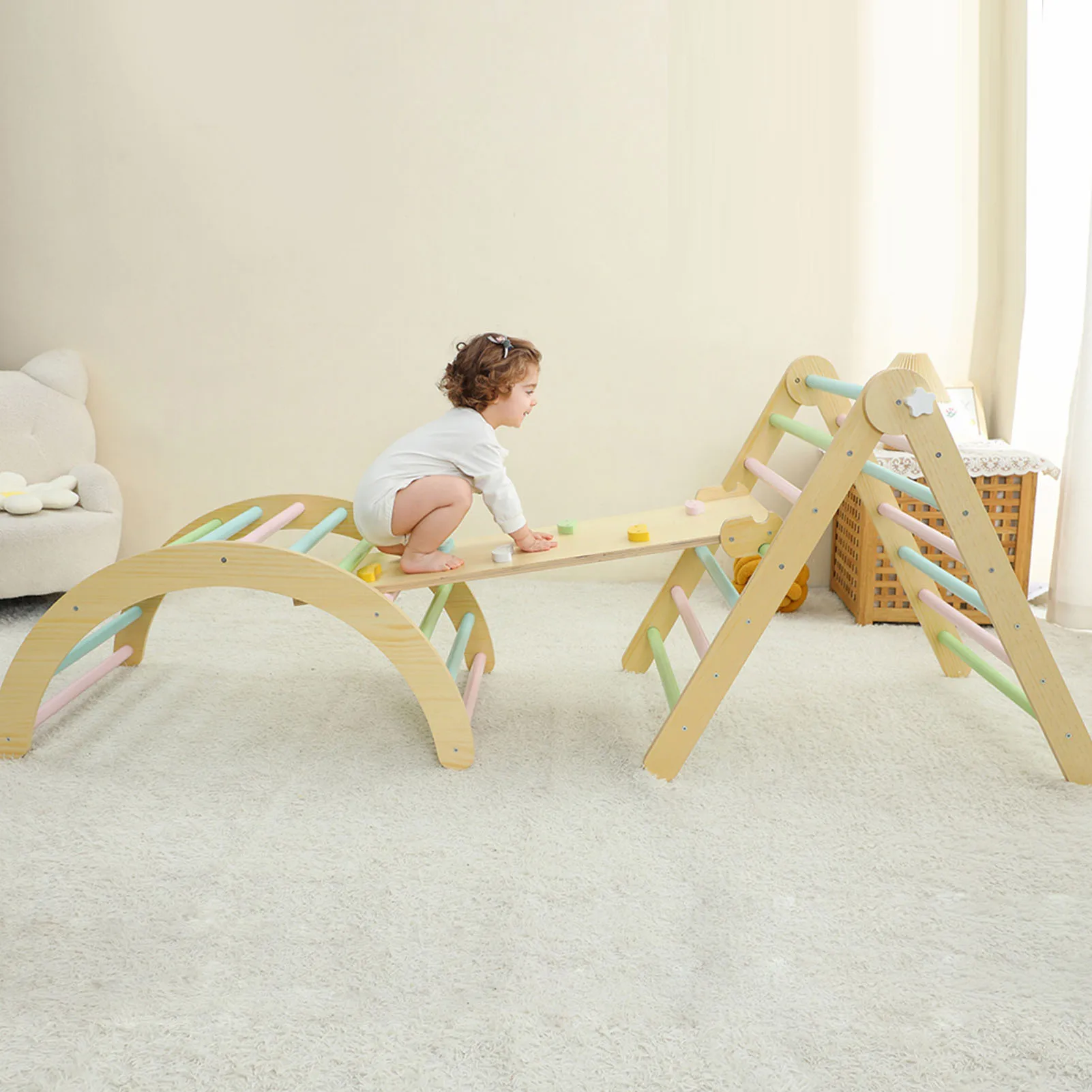طفل تسلق طفل تسلق قوس خشبي منحدر سلم تسلق مجموعة ملعب داخلي للأطفال الصغار 1-3 سنوات #4
