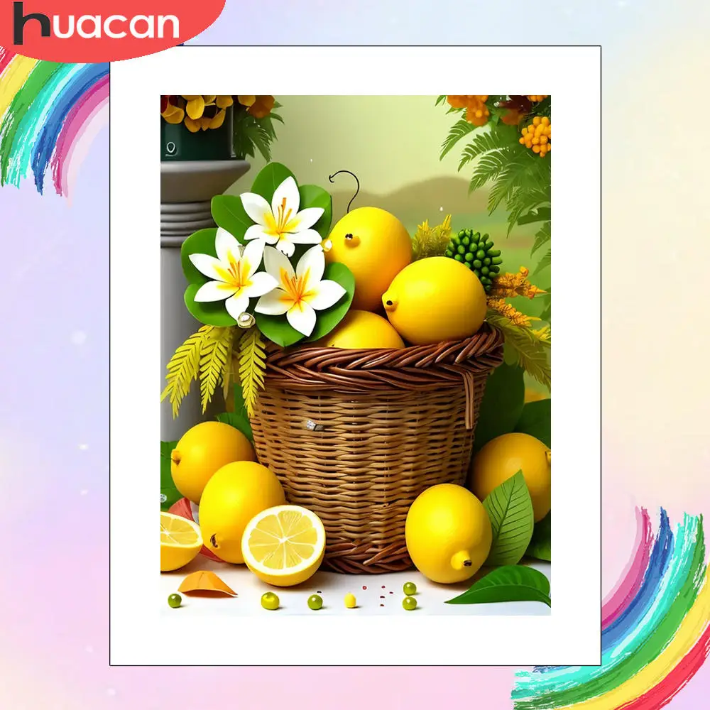 Kit de pintura por números, cesta de limones y flores de lirio, Kit de pintura en lienzo verde, fruta, bricolaje, dibujo al óleo Digital, pantalla para el hogar