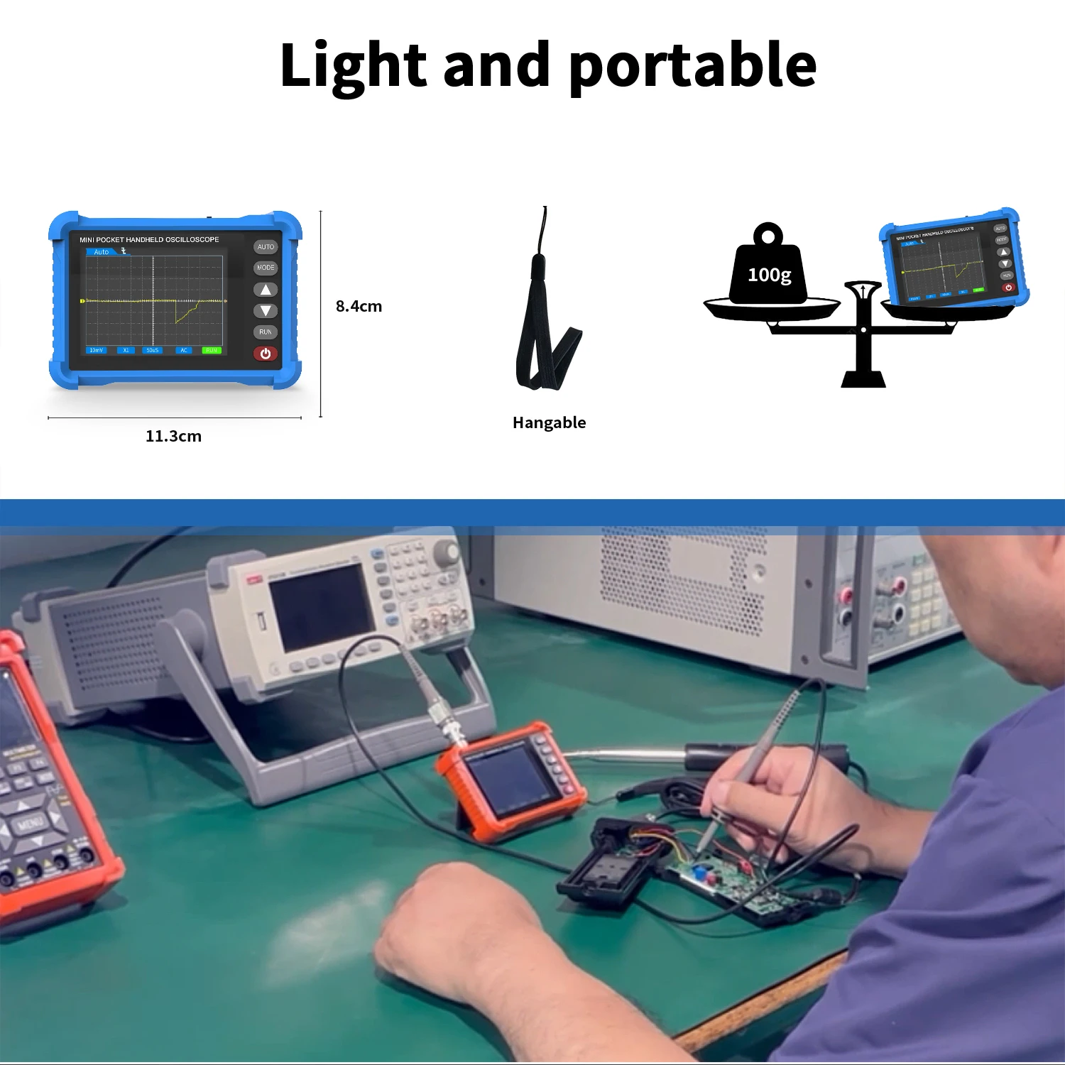 Professional Portable Mini Oscilloscope 500kHz Bandwidth and 2.8-inch High-Definition LCD Screen HP-500K