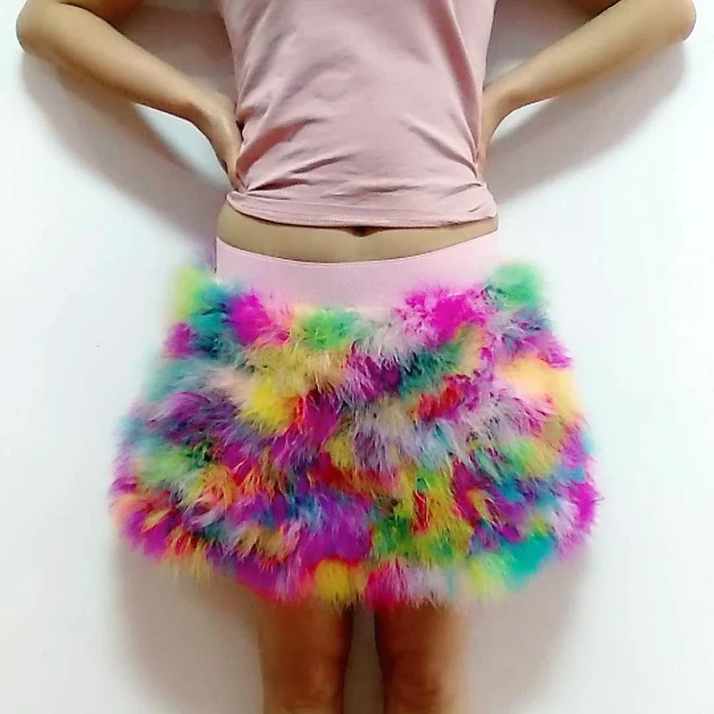 Girls baby real fur Feather coat Hallowee cloth skirt Swan  cake women adult skirt Party Event plumage Colorful Feather Skirt