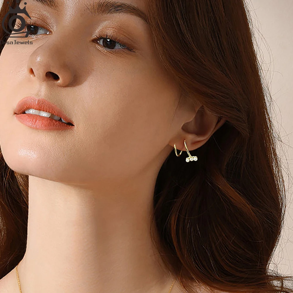 

ORSA JEWELS Real 925 Sterling Silver Minimalist Pearl Line Stud Earrings Gold-Plated Wedding Fine Jewelry Accessories Gift GPE38