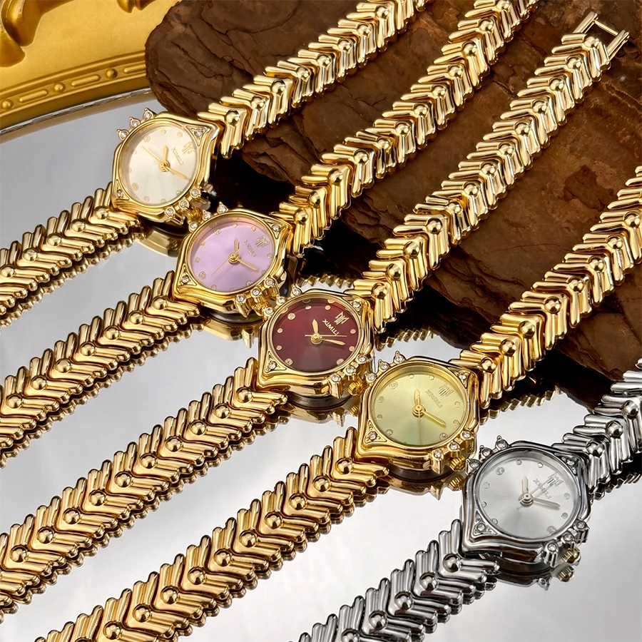 Vintage Gold Watch: Wheat Sheaf Design Band Exclusive Retro Niche Minimalist Women's Watch