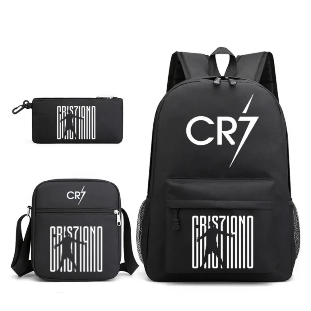 Conjunto de 3 uds. De mochila escolar Cristiano Ronaldo CR7, mochila escolar para estudiantes, niños y niñas, nuevo patrón, mochila de moda CR7