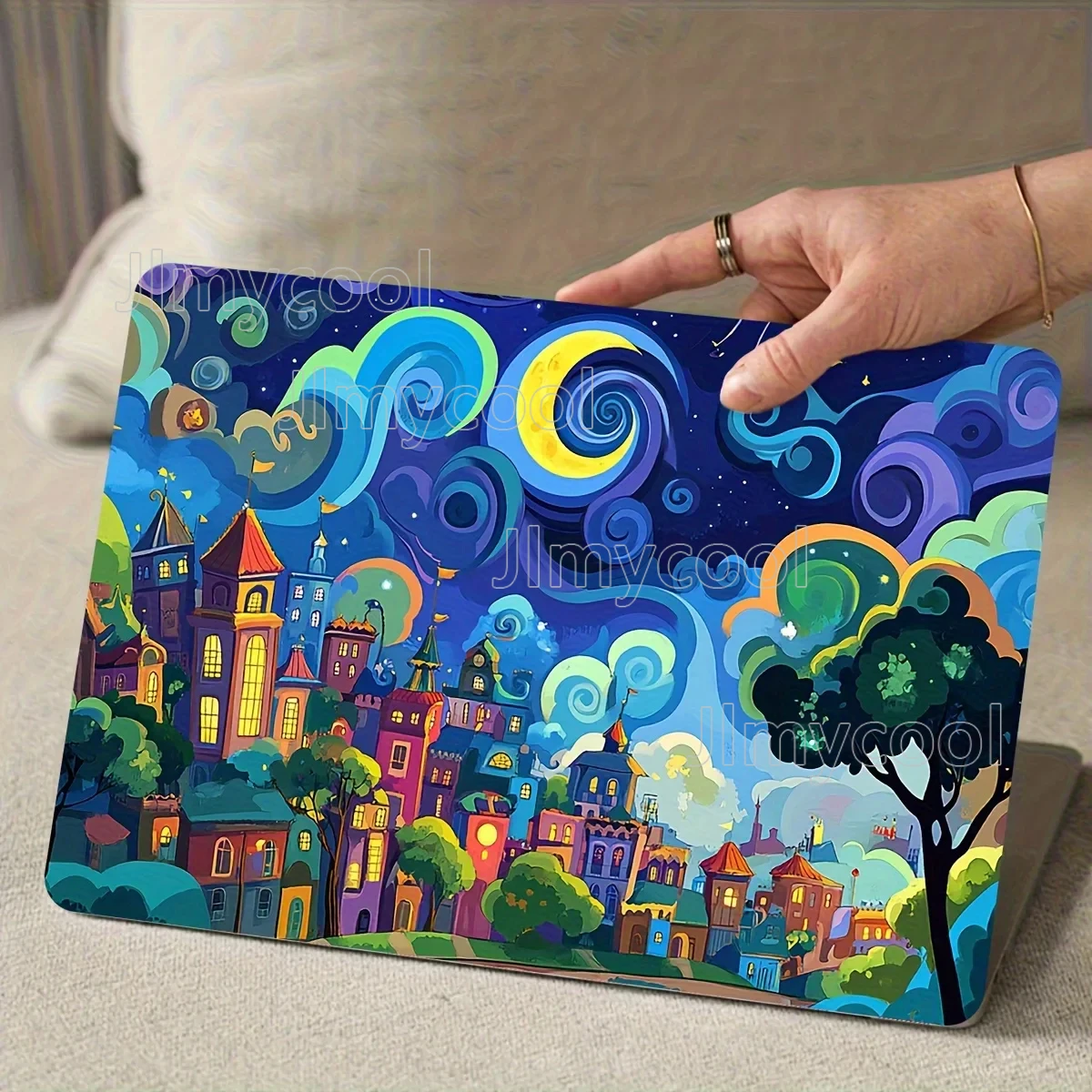 2Pcs Humorous Night Sky Sticker Skin for Laptop  Castle and Starry Sky Design Waterproof and Scratch Resistant Vinyl Sticker
