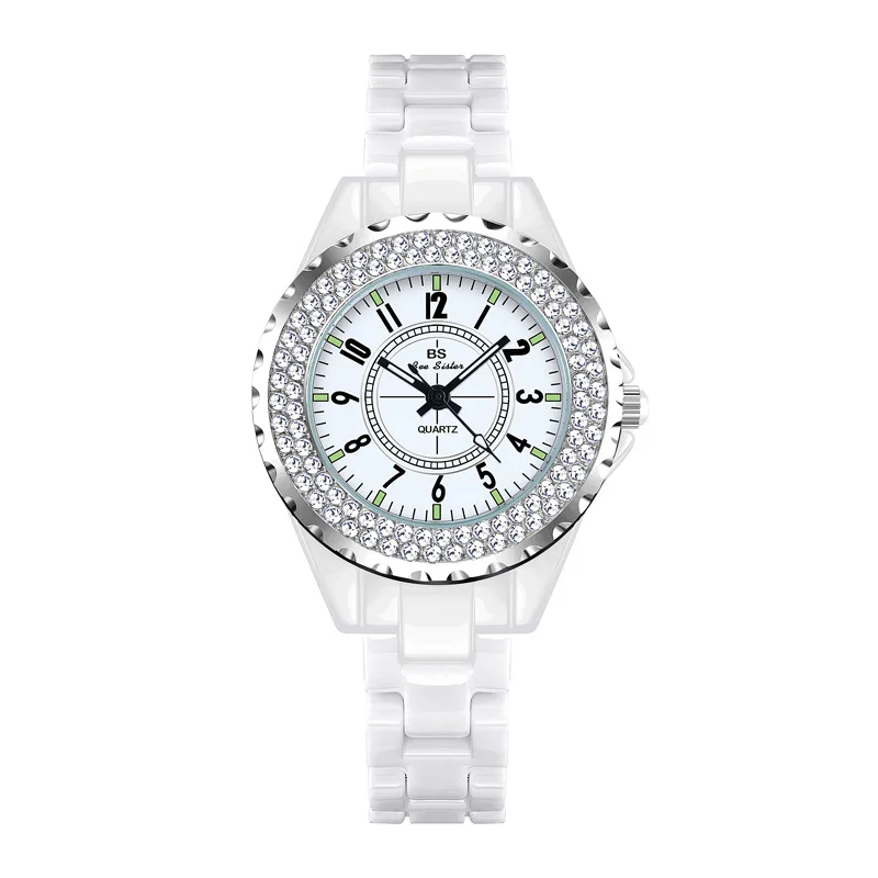 Reloj de mujer de marca, relojes de cerámica ligeros de lujo, reloj de pulsera de cuarzo a la moda con diamantes simples y resistentes al agua para mujer, regalo