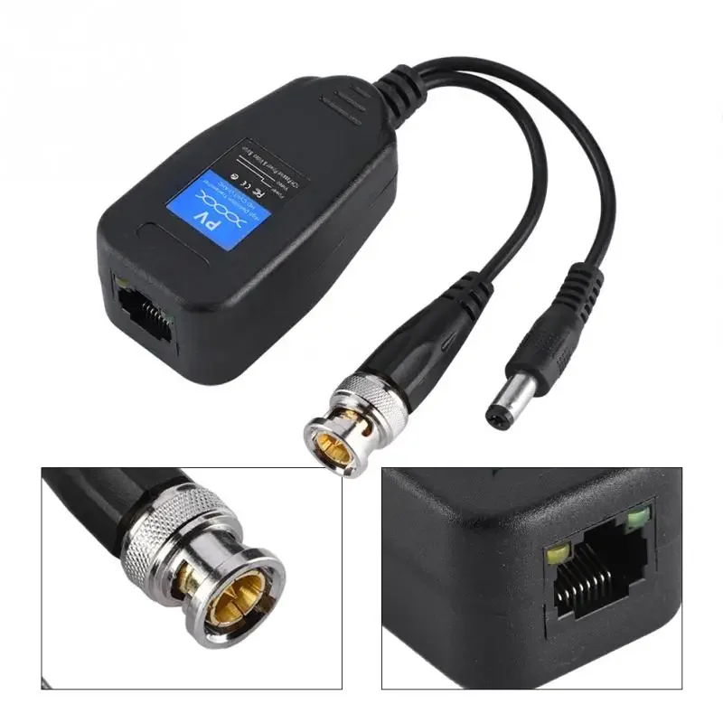 Vídeo BNC coaxial passivo do CCTV do ESCAM, transceptor do poder Balun, conector RJ45, DC-8MHZ, 1 par