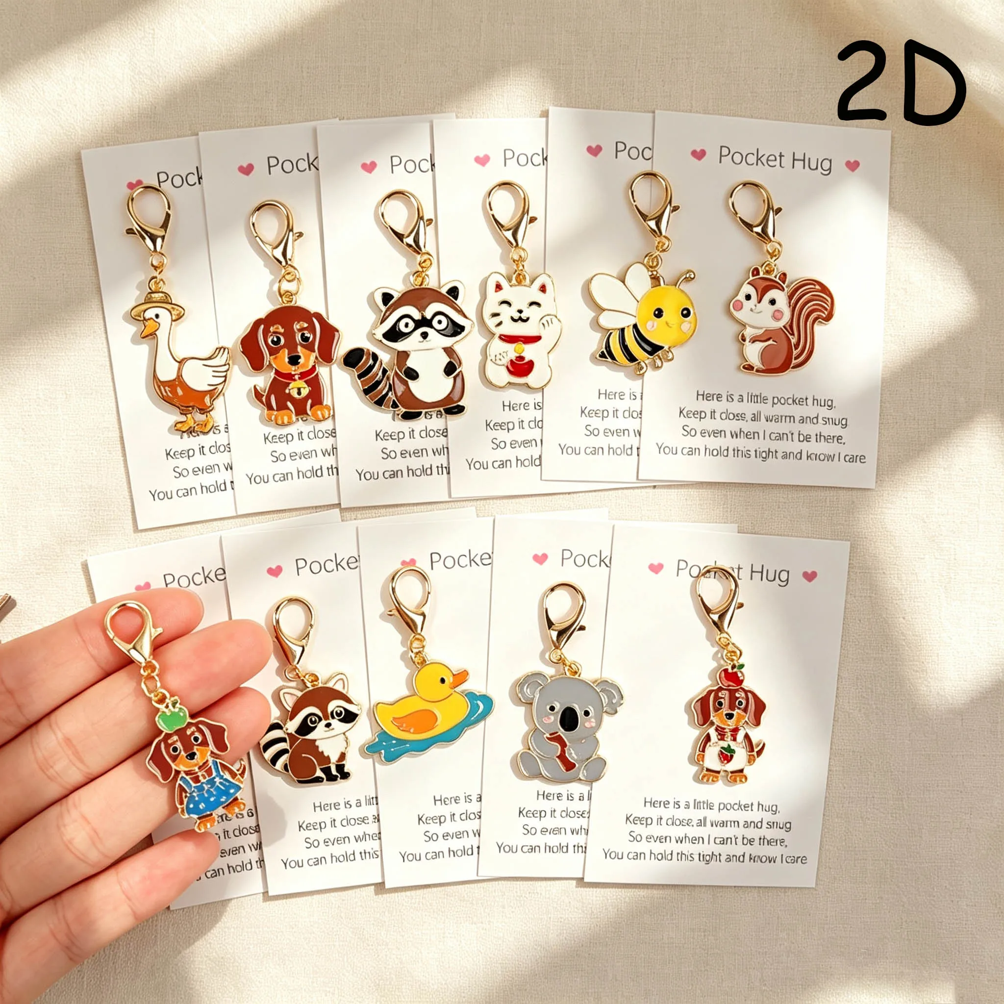 11 Cartoon Animal-Themed Keychains Featuring Squirrels, Koalas, Dachshunds, Bees, and Other Small Animals Ideal as a Gift for Friends and Family, a Perfect Gift for Colleagues, Ideal for Christmas and Thanksgiving.