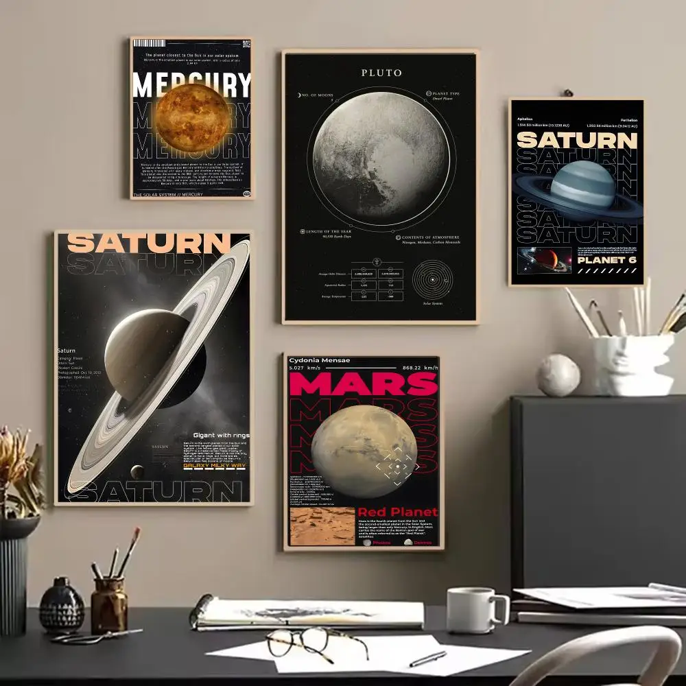 Celestial Vintage Milky Way Galaxy Space Planet Poster Painting Wall Art for Living Room Home Gifts Decor Mural