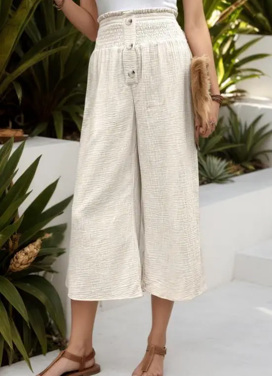 

Loose Women's Pants Summer New Style with A Drawstring Design High Waist Casual Loose Wide Leg Pants Suitable for Daily Use