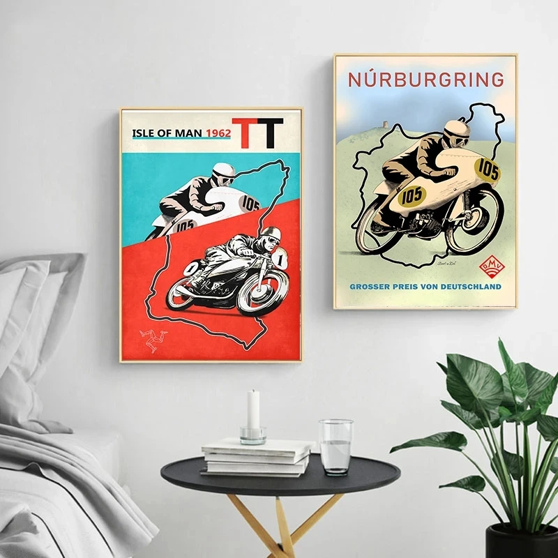 1980s Retro Motorcycle Grand Prix Poster F1 Racing Poster Aesthetics Racing Canvas Painting Wall Art Room Decoration