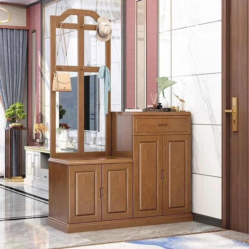 Solid wood door shoe cabinet, door living room hanger combination, integrated entrance coat cabinet