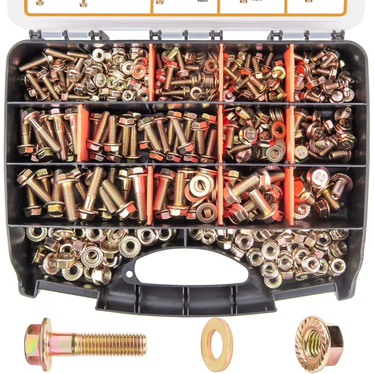 

Grade 8 Bolts and Nuts Kit,Heavy Duty Hex Bolts Nuts Washers Assortment Kit (492PCS Flanged M6 M8 M10)