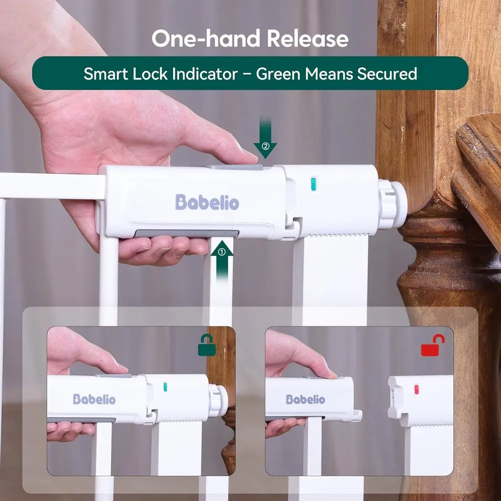 بوابة للحيوانات الأليفة بعرض 41-46 بوصة مع ميزة قابلة للقفل والمشي والإغلاق الذاتي، باللون الأبيض