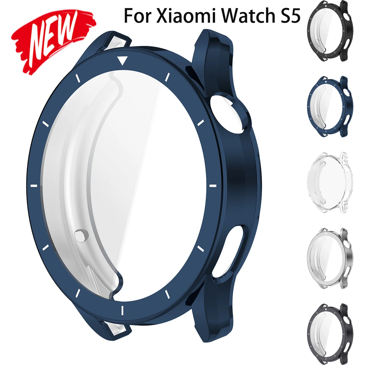 Case+Tempered Glass for Xiaomi Watch S5 with Time Scale Cover Anti-scratch Bumper for Xiaomi Band S5 Full Cover Shell Protector