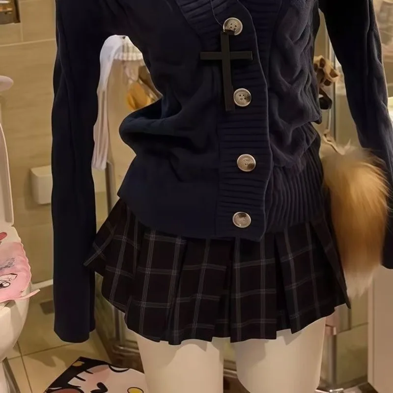 Y2K Subculture Black Fur Collar Knit Cardigan Women Vintage Batwing Sleeve Casual Sweater Jacket Fashion Stylish Cozy Outerwear