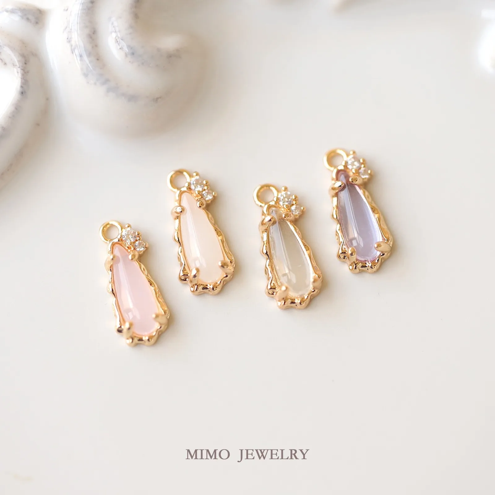 Gentle Wave Edge Zircon Water Drop Charms Pendant Supplies DIY Hand Brass Gold Plated Accessories 7X16mm