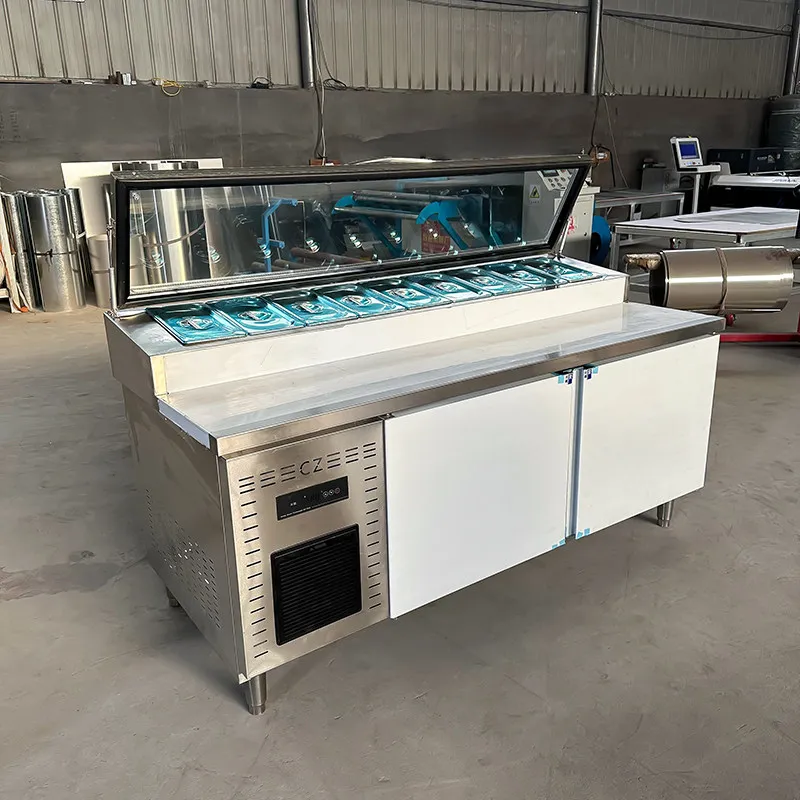 Pizza Sprinkler Slotted Salad Taiwanese Fruit Fishing Ice Powder Dessert Refrigerated Frozen Display Cabinet Console Customizati