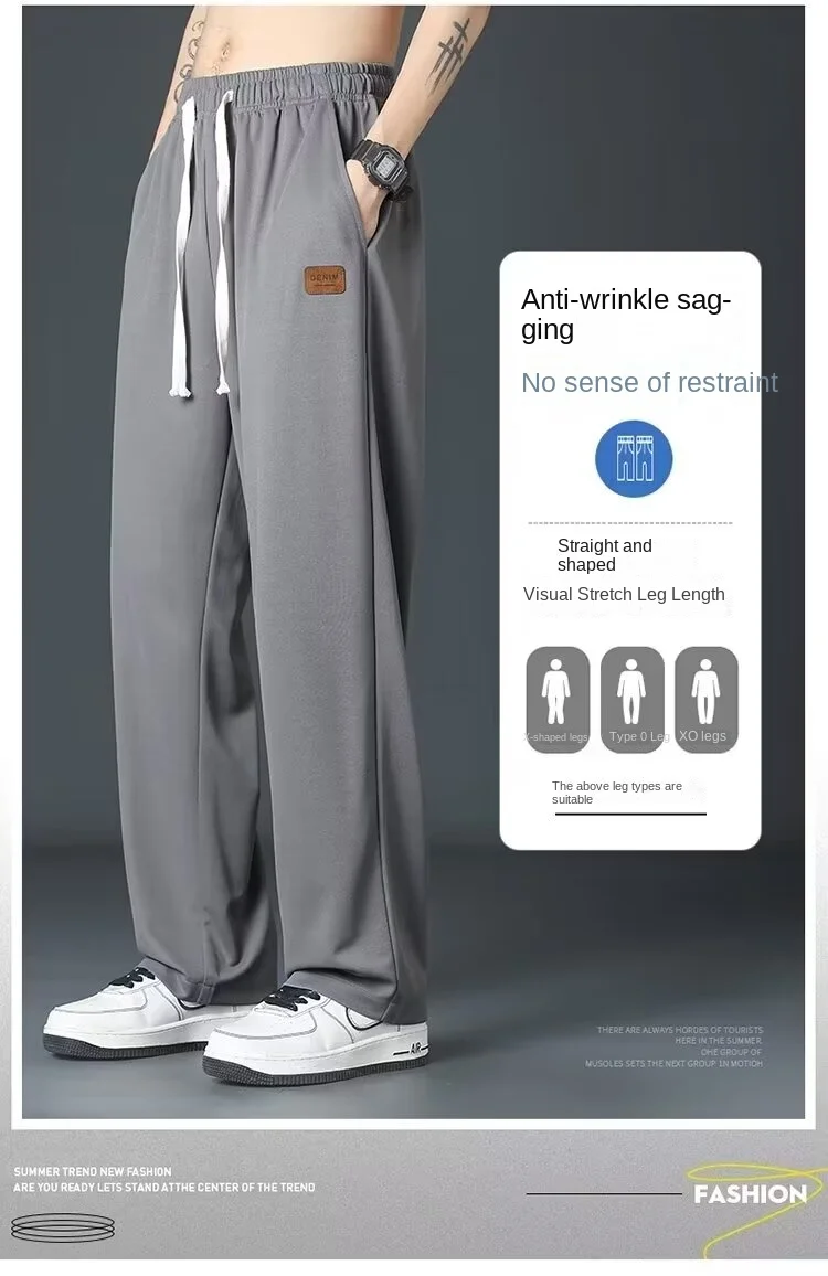 Lässige lange Jogger-Sweathose für Herren, schnell trocknend, Frühling und Sommer, dünn, trendig, gerades Bein, lockere fließende Modehose – Detail 2