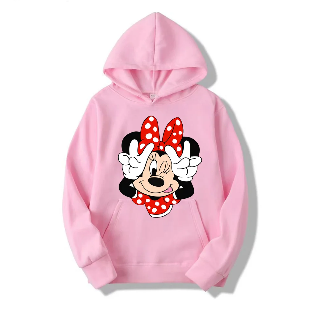 Sweat-shirt à capuche pour hommes et femmes, vêtement de sport rouge, à la mode, dessin animé Disney Minnie Mouse, printemps-automne, 2024