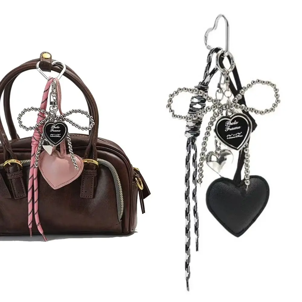 Fashion Charm Tassel Love Heart Pendant Handmade Creative Bowknot Keychain Cute Pearl Bow Keyring Bag Accessories