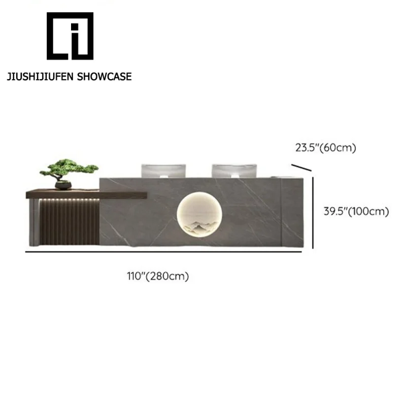 custom.Modern Simple Large Front Desk Reception Optical Textile New Company Wood Office Hotel Counter Office Building