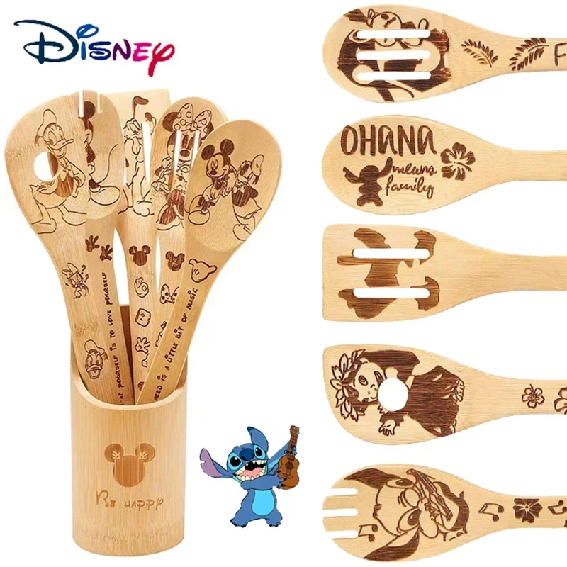 

5pcs Disney Anime Mickey Mouse Spatula Kawaii Stitch Wooden Spatula Cartoon Winnie The Pooh Kitchen Supplies Christmas Gift