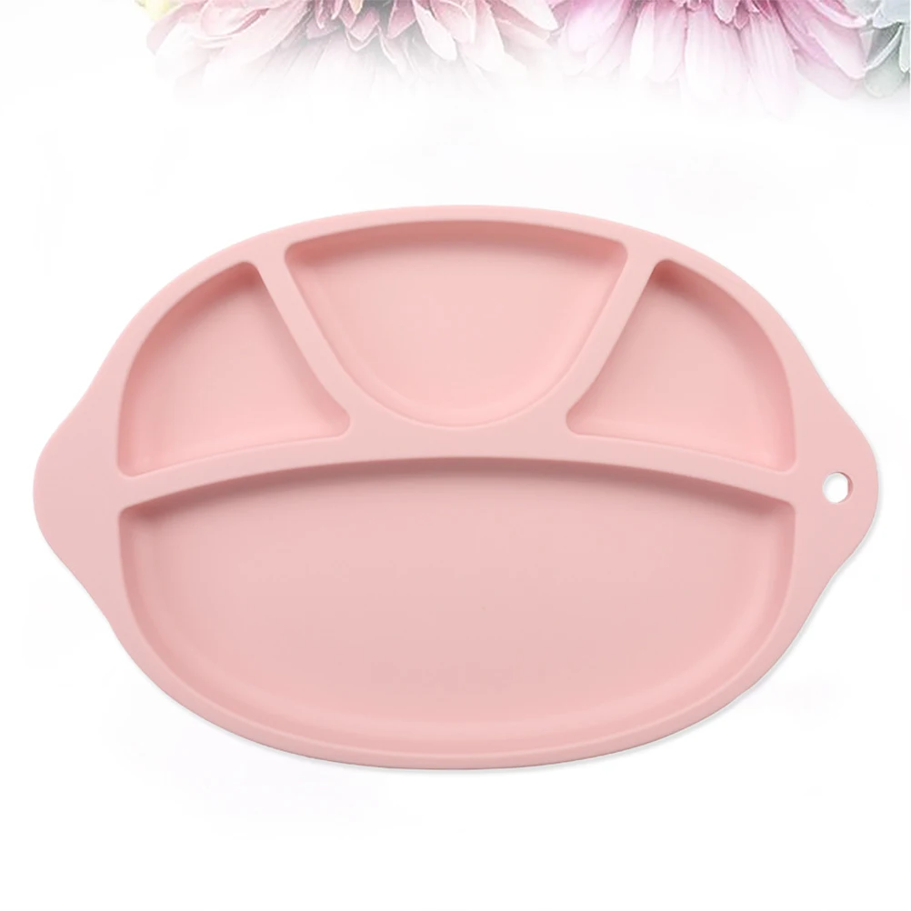 وعاء تغذية الطفل من السيليكون بدرجة 4 مقصورات غير قابلة للانزلاق من قطعة واحدة مفرش طاولة وردي مرتب ومنظم للاستخدام المنزلي والمكتب