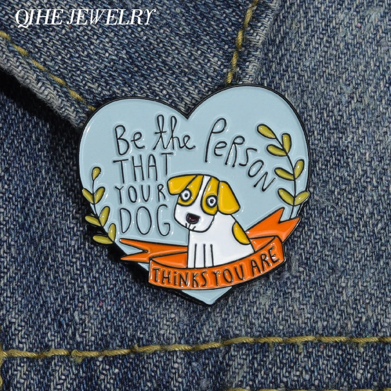 Hund Person Emaille Pin Cartoon Welpen Herz Form Metall Brosche Revers Kleidung Rucksack Hut Abzeichen Schmuck Zubehör Freunde Geschenk