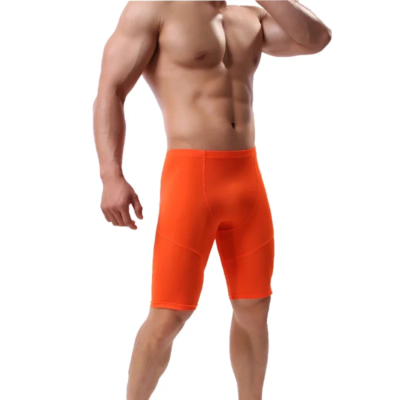 

Mens Sexy Boxer Shorts Casual Homewear Sheer Slim Sleep Bottoms Solid Color Breathable Bulge Pouch Underwear Compression Trunks